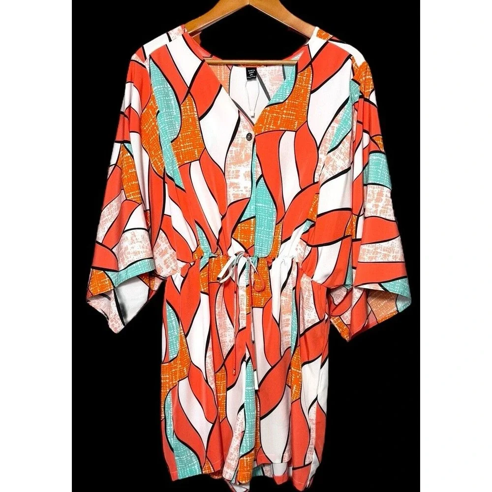 Shein Curve Multicolor Short Sleeve Romper Shorts‎ Jumpsuit Elastic Waist 1XL